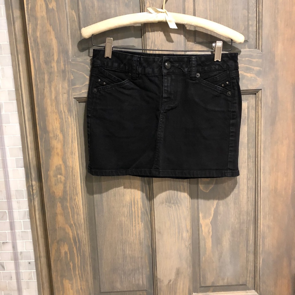 Black denim mini skirt